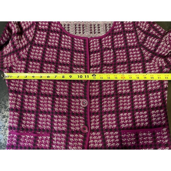 Carlisle Purple Checked Round Neck Long Sleeved Cardigan Sweater Sz XL - Picture 8 of 12